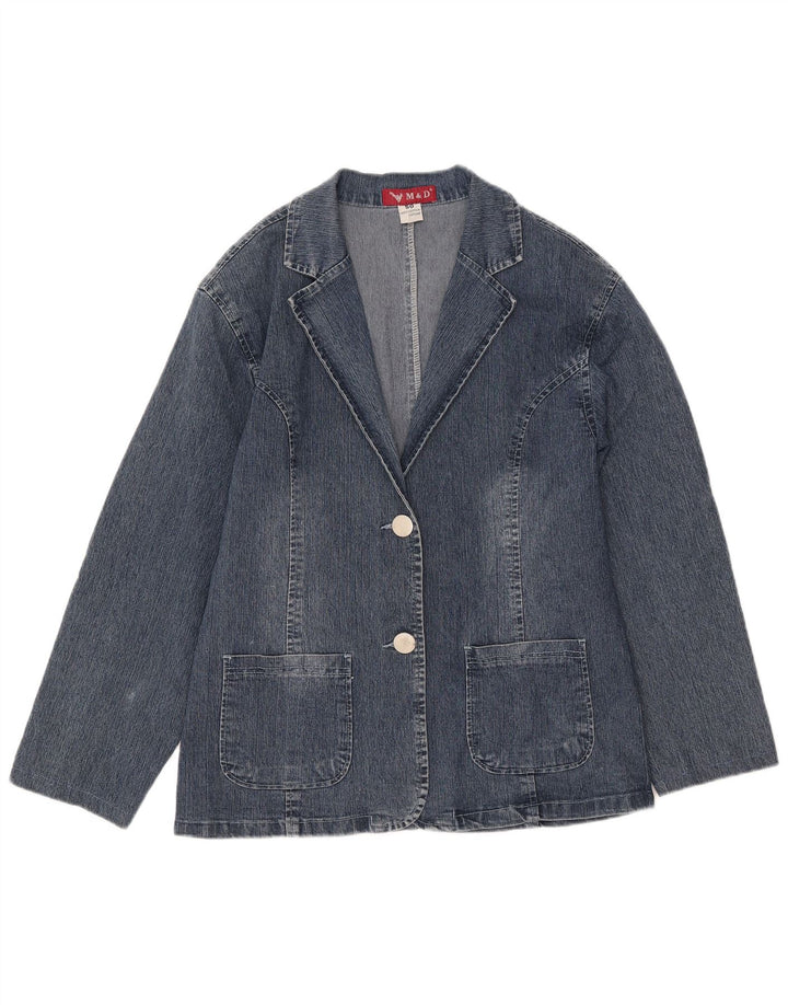 Vintage mujer 2 botones denim Blazer chaqueta IT 50 XL algodón azul
