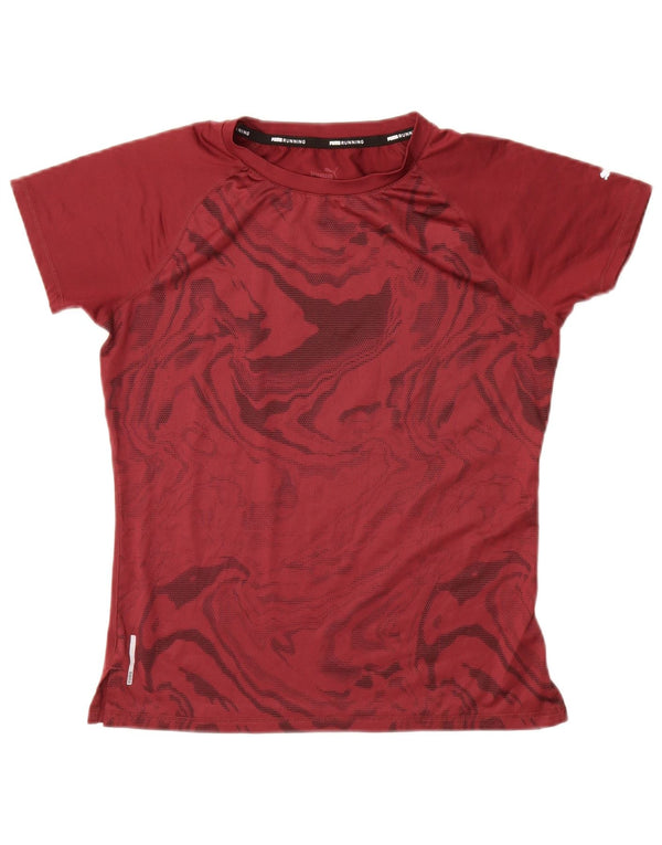 PUMA Camiseta con estampado abstracto para hombre, talla pequeña, color burdeos