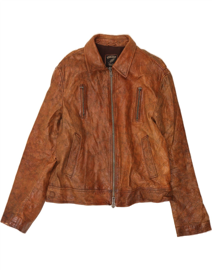BROGDEN Mens Leather Jacket UK 42 XL Brown Leather Vintage Brogden and Second-Hand Brogden from Messina Hembry 