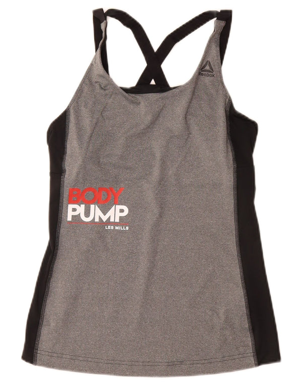 REEBOK Camiseta sin mangas con gráfico Les Mills para mujer UK 4/6 XS Gris Colorblock