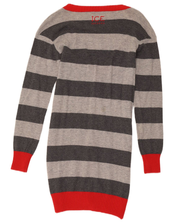 Iceberg Cárdigan Largo para Mujer UK 10 Small Grey Stripe Wool