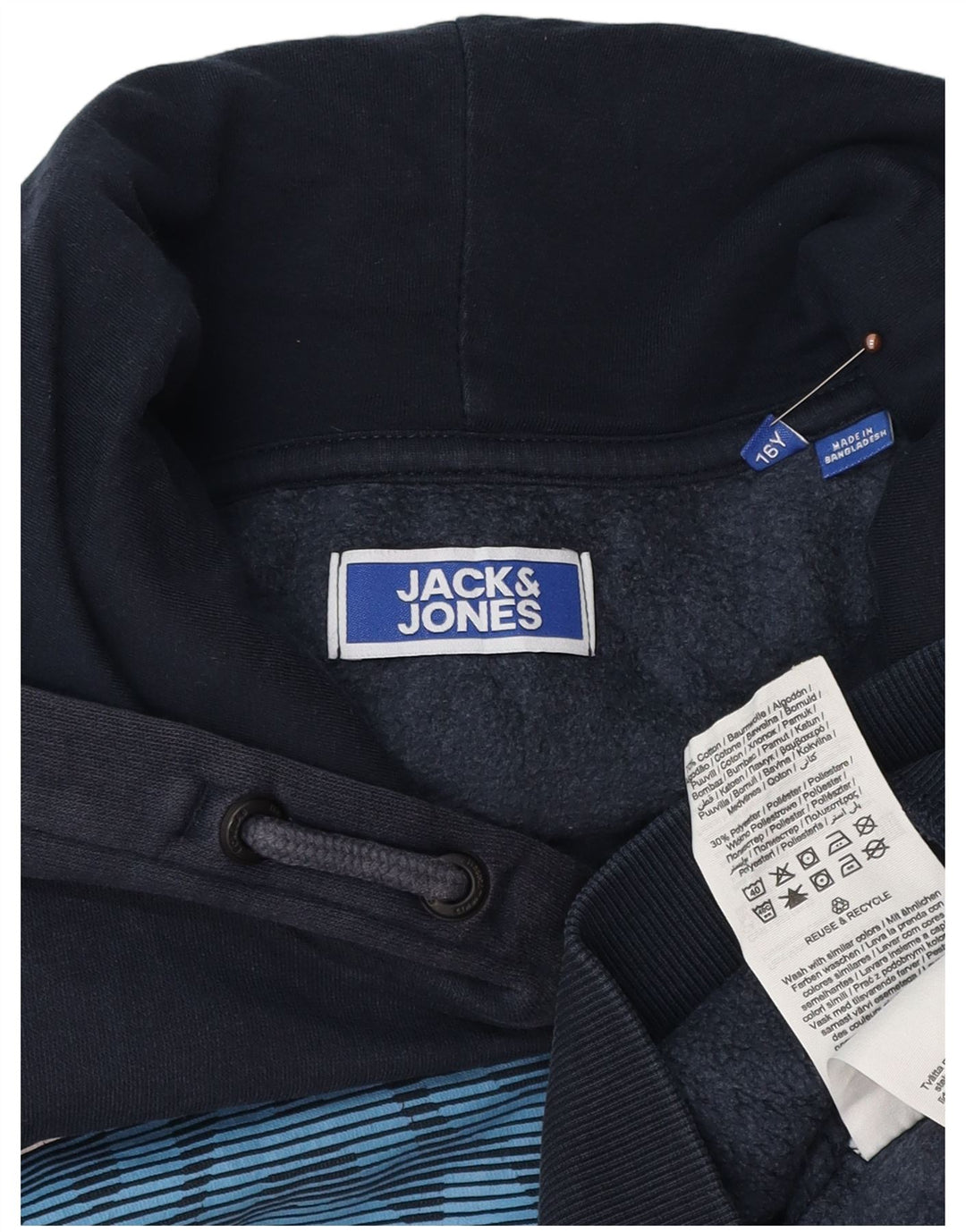 JACK & JONES Jersey con capucha estampada para niños 15-16 años Algodón azul marino