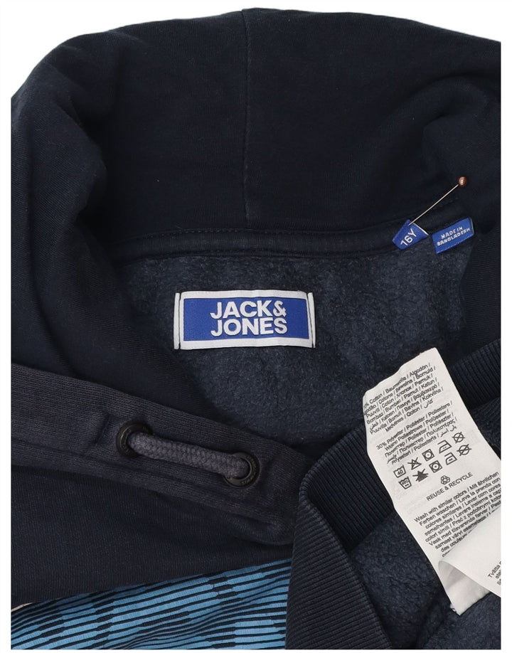 JACK & JONES Jersey con capucha estampada para niños 15-16 años Algodón azul marino