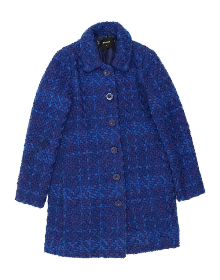 DESIGUAL Womens Overcoat EU 38 Medium Blue Check Polyester Vintage Desigual and Second-Hand Desigual from Messina Hembry 