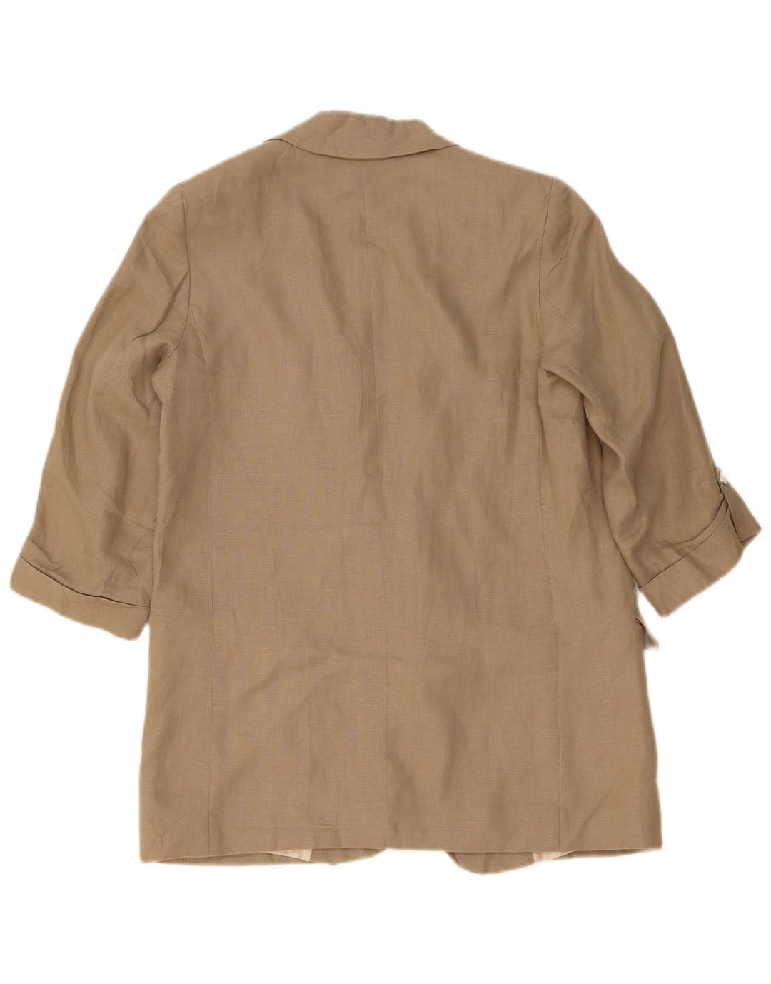 Zara Mujer Chaqueta Americana Abierta Manga 3/4 Reino Unido 44 Lino Beige Mediano