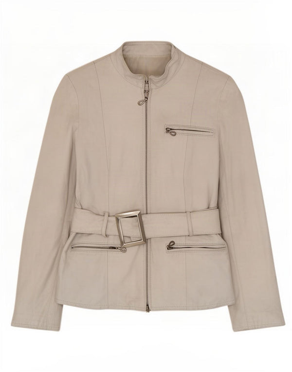 Vintage mujer chaqueta de cuero Reino Unido 8 pequeño blanco