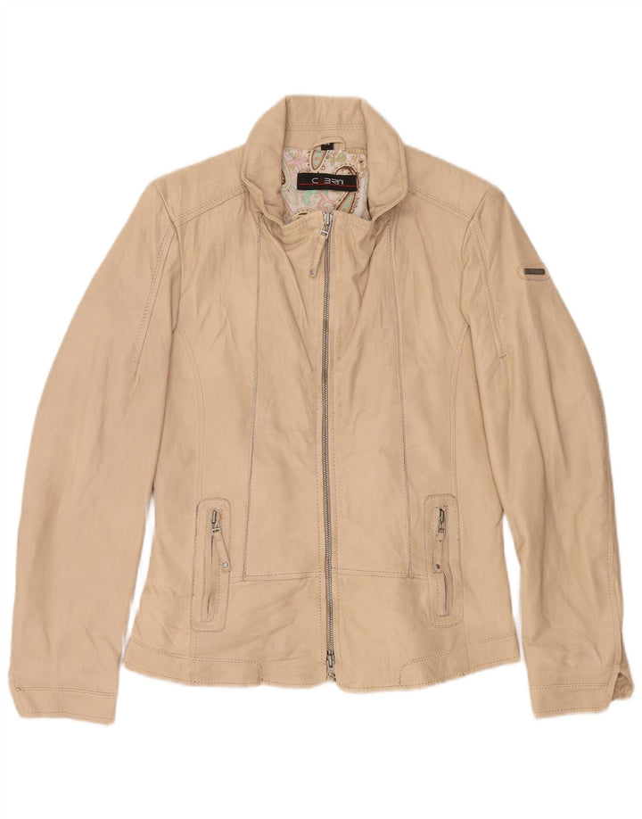 Cabrini Chaqueta motera de cuero para mujer EU 36 Small Beige
