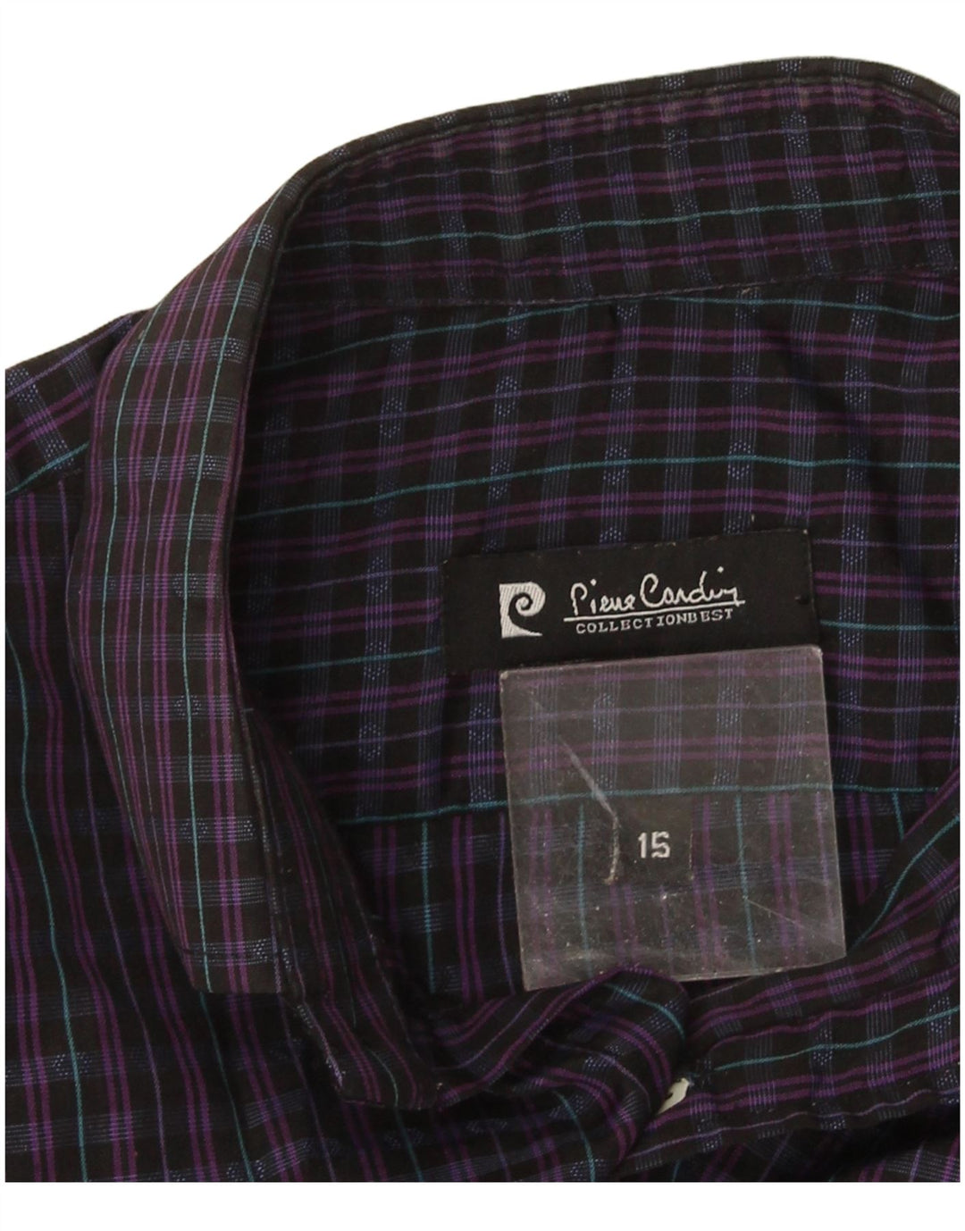 Pierre Cardin Camisa de corte regular para hombre Talla 15 Cuadros morados medianos