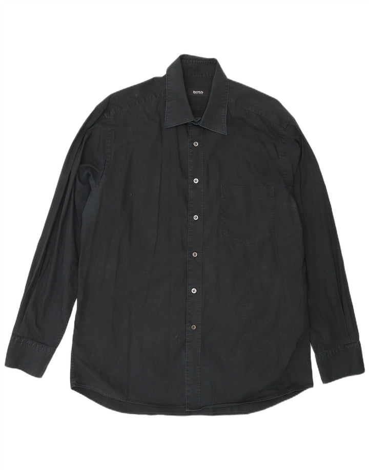 Hugo Boss Camisa para hombre Talla 16 1/2 Grande Algodón negro