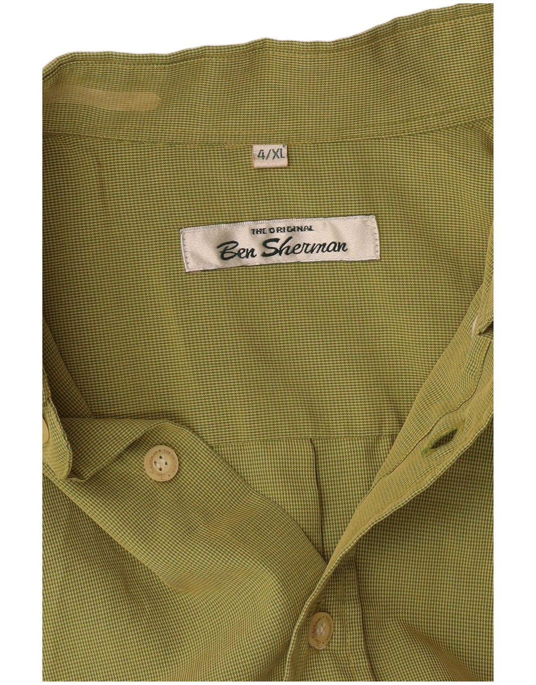 BEN SHERMAN Camisa Hombre XL Pata de Gallo Verde