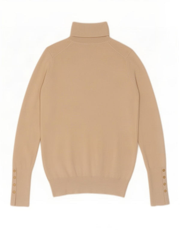 Zara Mujer Roll Neck Jumper Sweater UK 10 Small Beige Viscosa