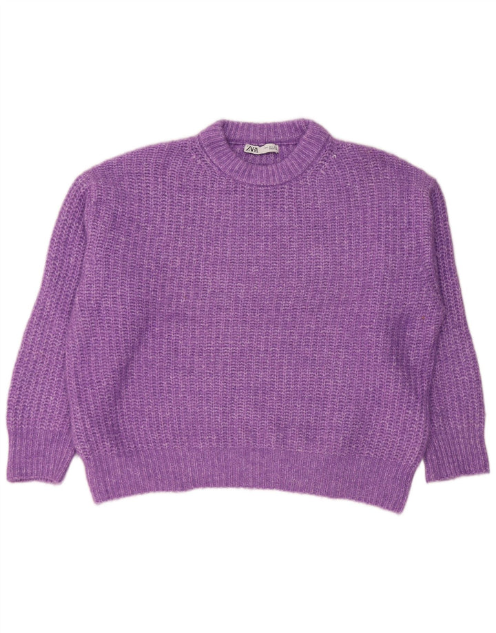 Zara Jersey de cuello redondo extragrande para mujer UK 46 Poliéster morado grande