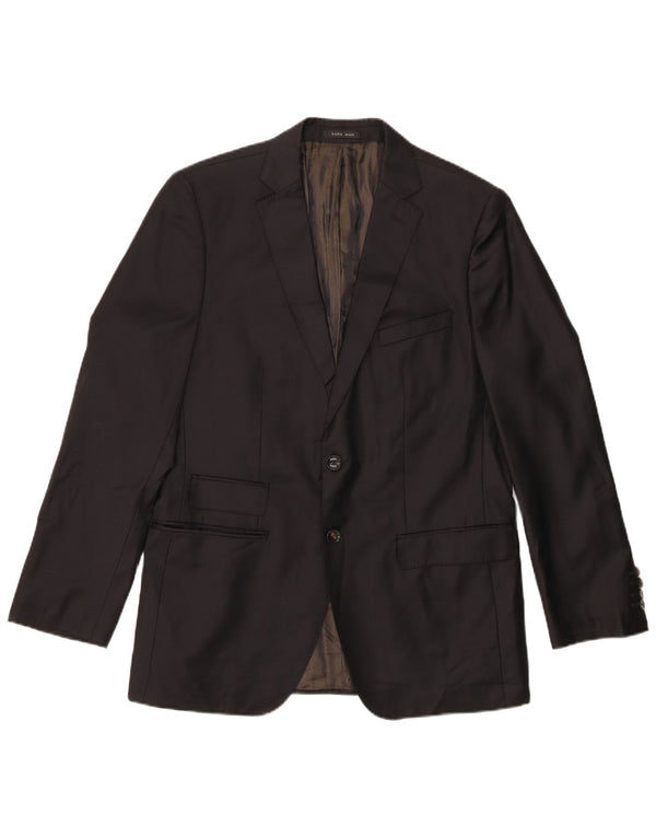 Zara Mens Classics Chaqueta Blazer De 2 Botones EU 50 Mediano Lana Negra