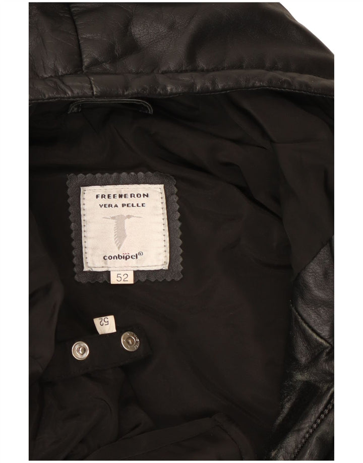 Conbipel Chaqueta de cuero con capucha para hombre IT 52 XL Cuero negro