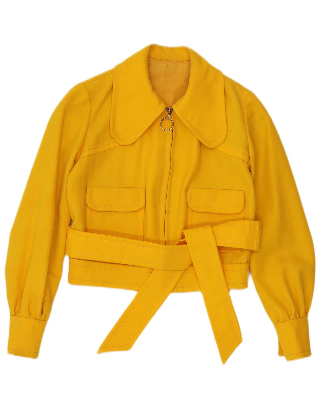 VINTAGE Mujer Crop Bomber Chaqueta Reino Unido 8 Pequeño Amarillo