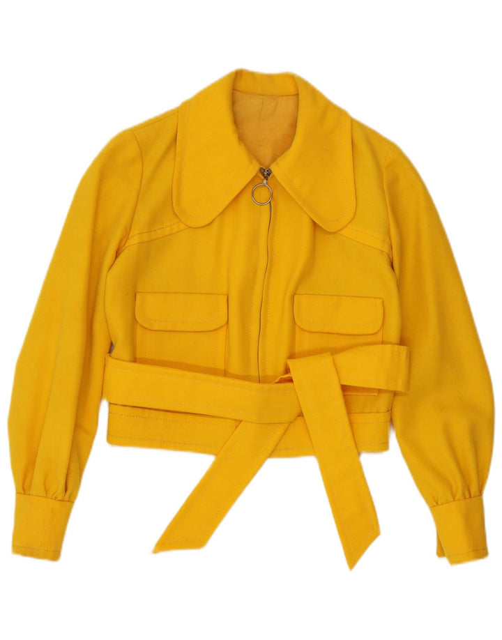 VINTAGE Mujer Crop Bomber Chaqueta Reino Unido 8 Pequeño Amarillo