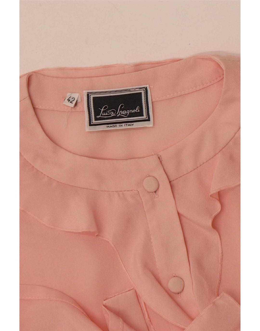 Luisa Spagnoli Blusa camisera con volantes en la parte delantera para mujer IT 42 Rosa medio