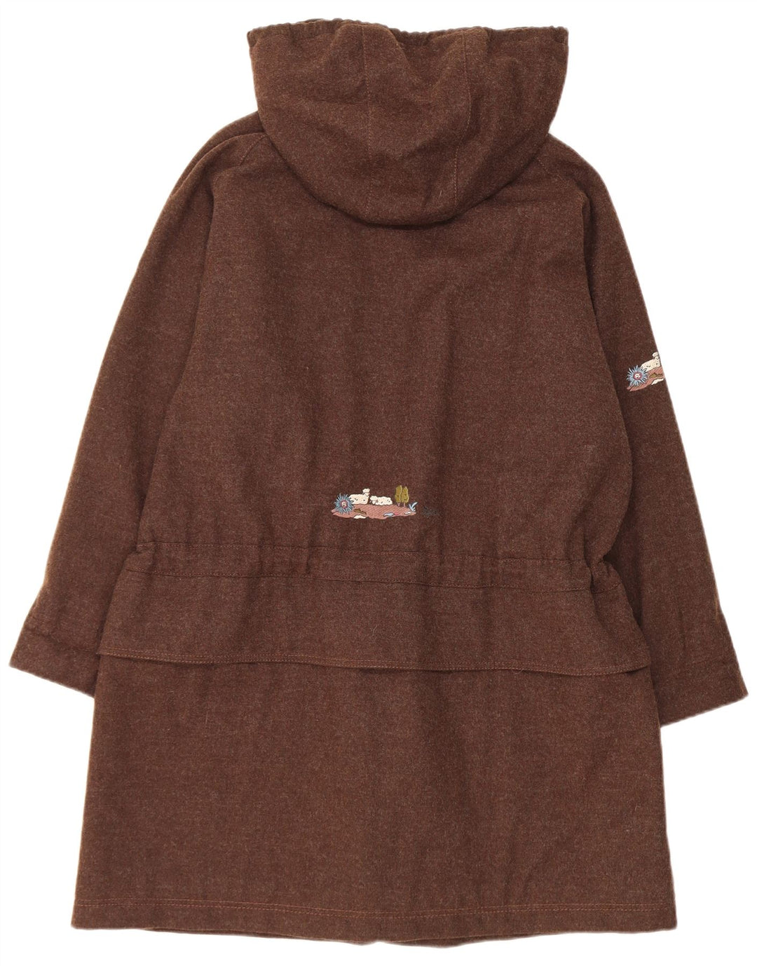 Vintage mujer oversize gráfico con capucha Parka chaqueta Reino Unido 10 pequeña lana marrón