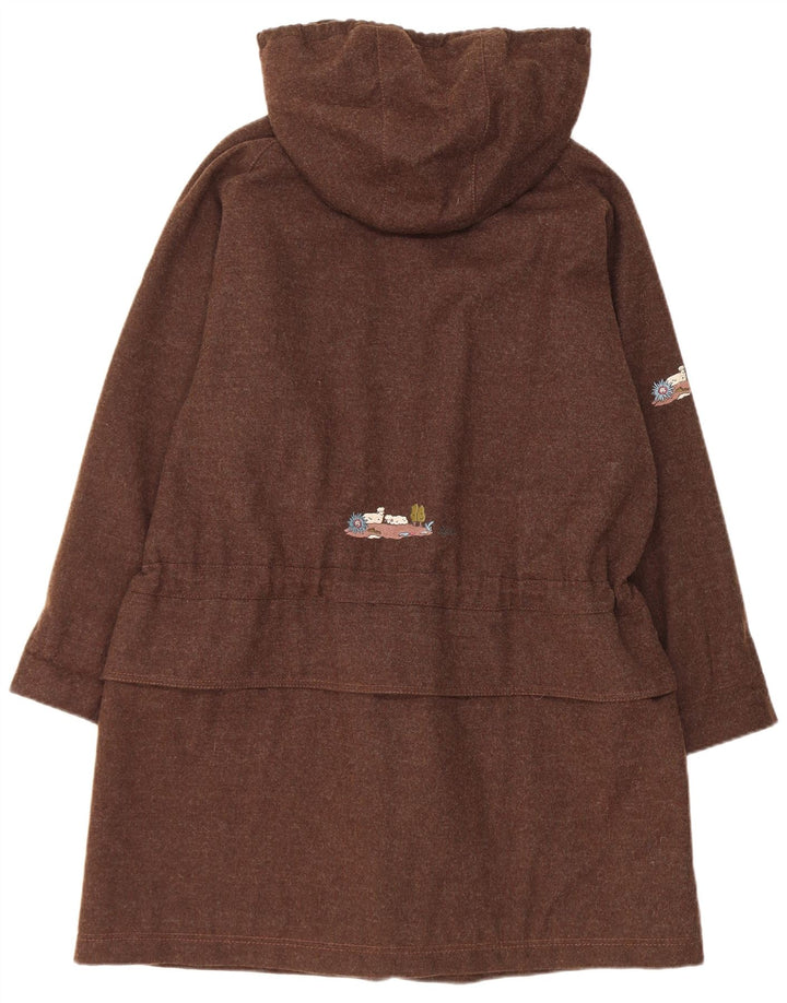 Vintage mujer oversize gráfico con capucha Parka chaqueta Reino Unido 10 pequeña lana marrón