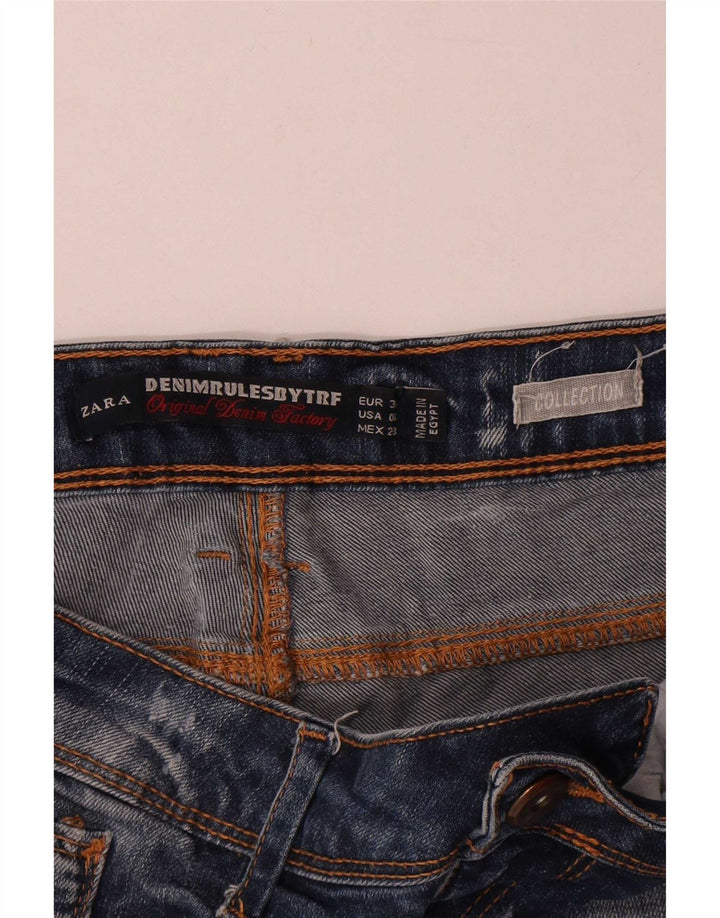Zara Pantalones cortos de mezclilla desgastados para mujer EU 38 Small W28 Azul