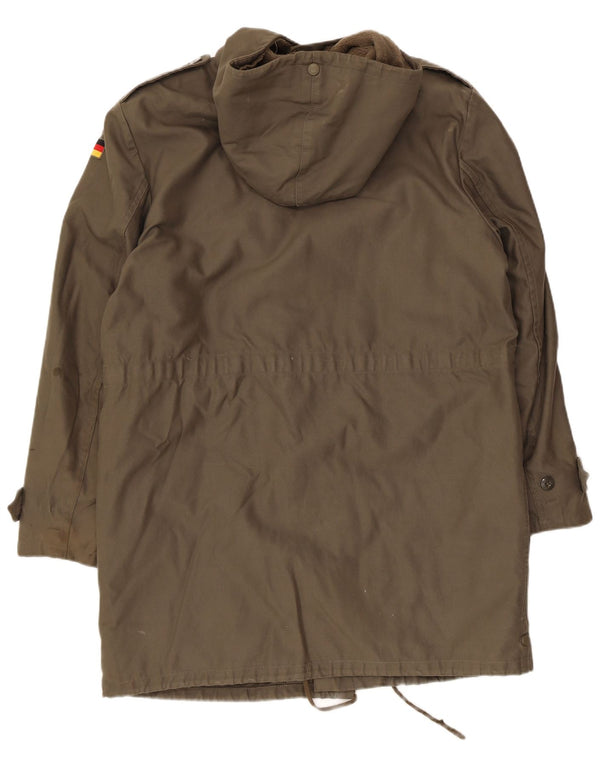 Vintage hombres militar con capucha Sherpa Parka chaqueta Reino Unido 38 medio caqui