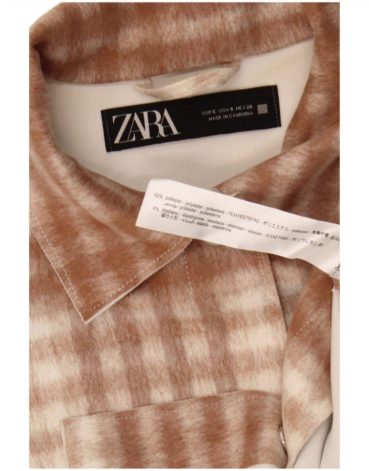 Zara Mujer Camisa De Franela Extragrande UK 10 Small Marrón Cuadros Poliéster