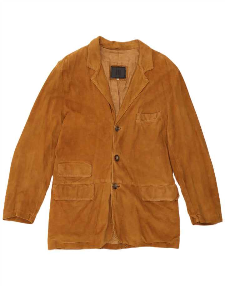 Vintage hombres 3 botones ante Blazer chaqueta IT 50 cuero marrón grande