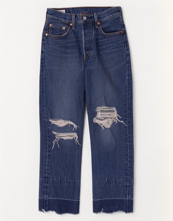 Levi's Mujer 501 Vaqueros Rectos Desgastados W25 L26 Algodón Azul Marino