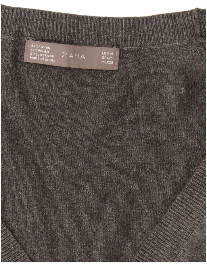 Zara Mujer Cárdigan Suéter UK 12 Rayón Gris Medio