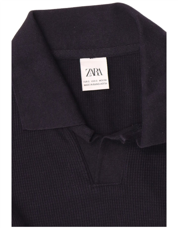 Zara Hombre Polo Cuello Jersey Suéter Pequeño Azul Marino