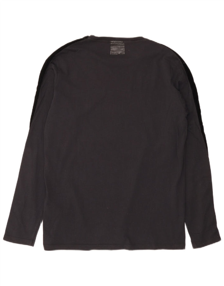 Replay Camiseta de hombre de manga larga de algodón con bloques de color negro grande