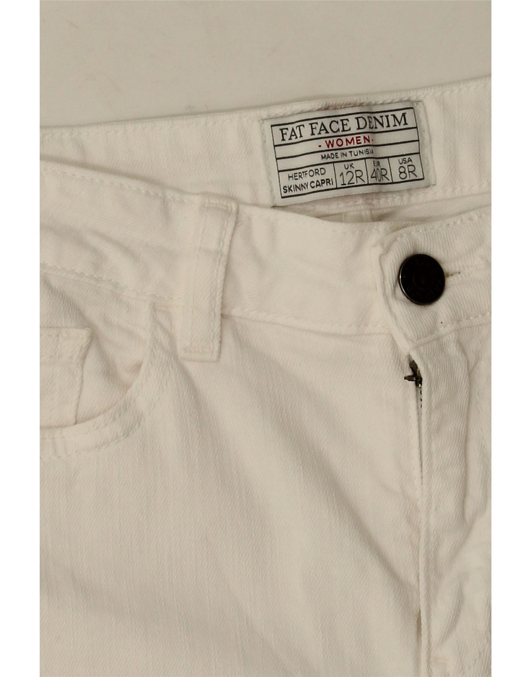Vaqueros Capri para Mujer Fat Face UK 12 Medium W28 L20 Algodón Blanco