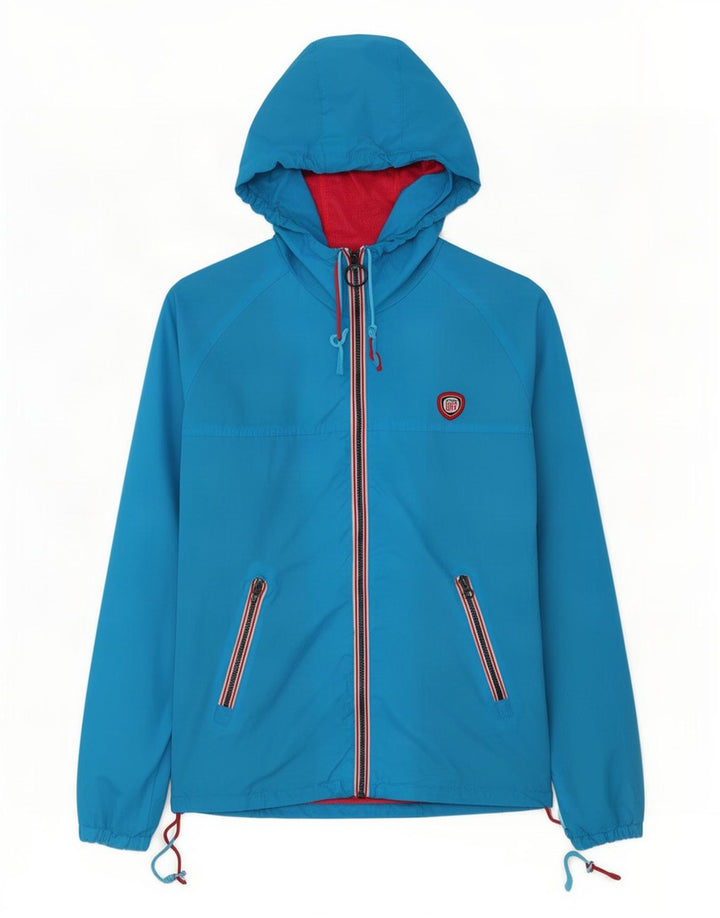 Superdry Chaqueta impermeable con capucha para mujer, talla 40, nailon azul pequeño