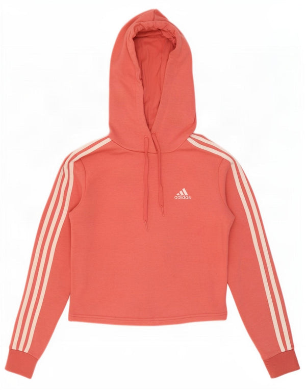 Adidas Womens Crop Oversized Hoodie Jumper UK 0/2 2XS Pink Cotton