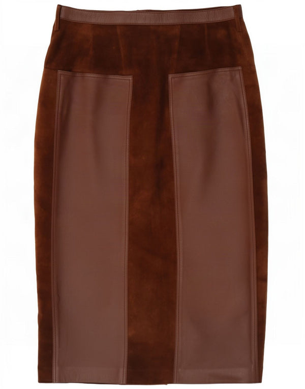 Vintage mujer ante pareo falda mediana W28 marrón colorblock