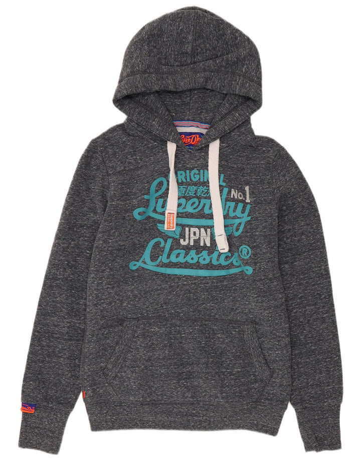 SUPERDRY Jersey con capucha gráfica para mujer UK 44 Algodón moteado gris medio