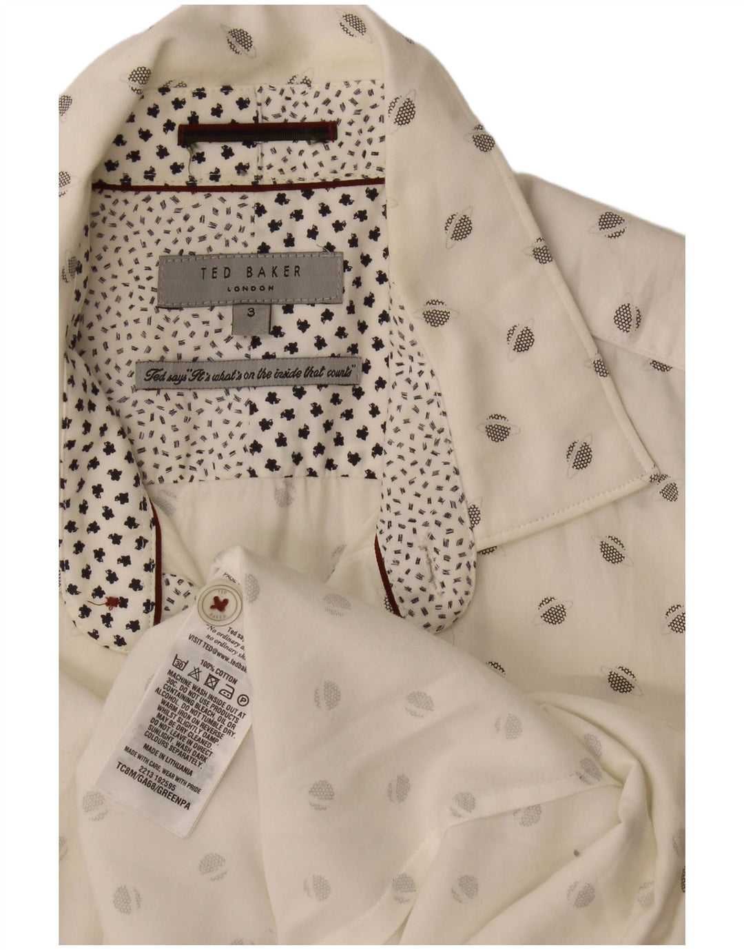 Ted Baker - Camisa con estampado abstracto para hombre, talla 3, algodón blanco mediano