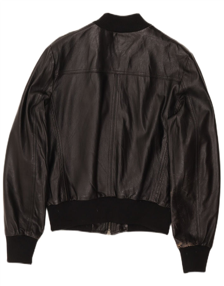 CINTI Chaqueta de cuero bomber corta para mujer IT 46 Cuero negro grande