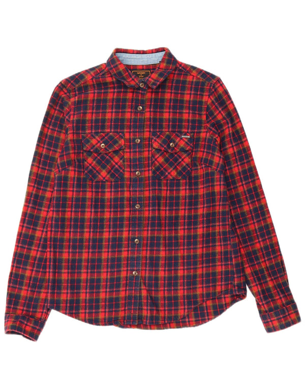 Superdry Camisa De Franela Mujer UK 8 Small Azul Marino Cuadros Algodón