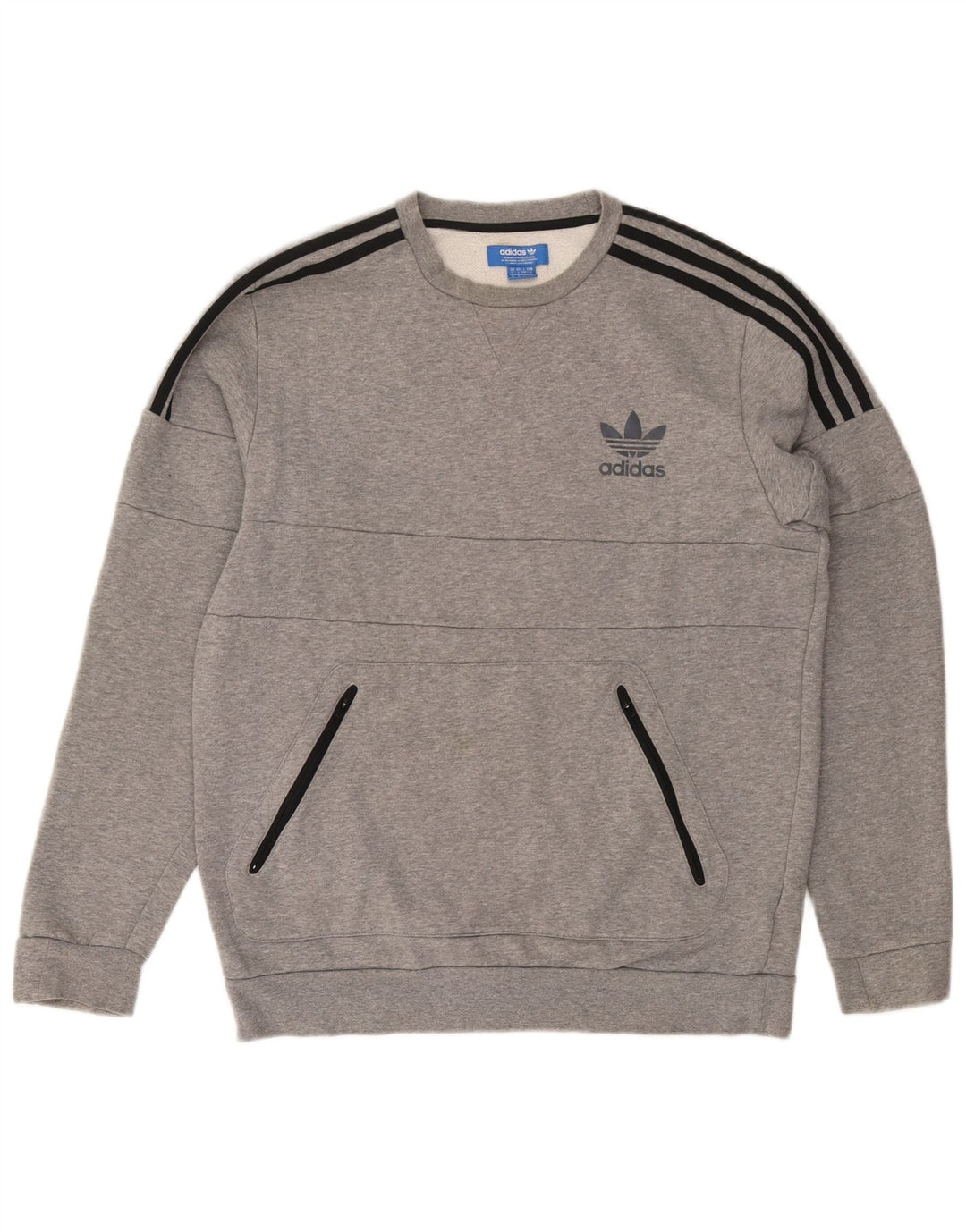 Adidas Hombre Sudadera Jumper Grande Gris Moteado Algodón