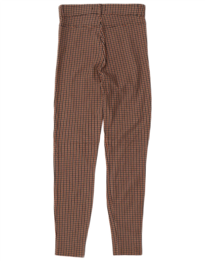 Zara Mujer Pantalón Casual Slim Medium W28 L28 Marrón Pata De Gallo