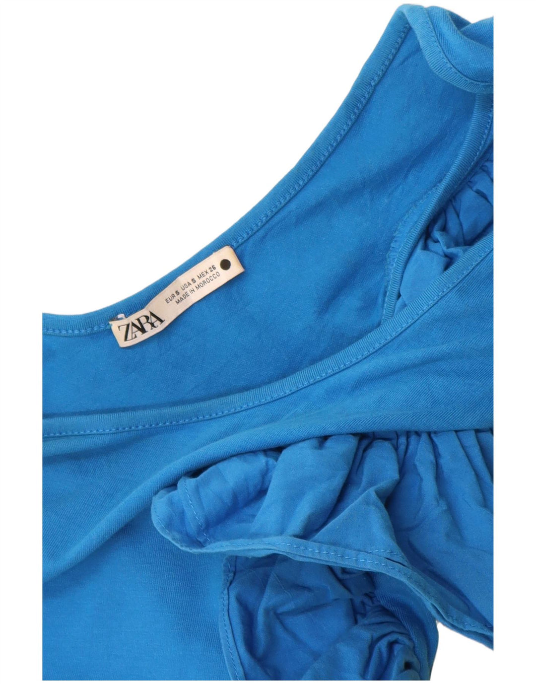 Zara Body De Un Hombro Con Volantes Para Mujer UK 8 Small Algodón Azul