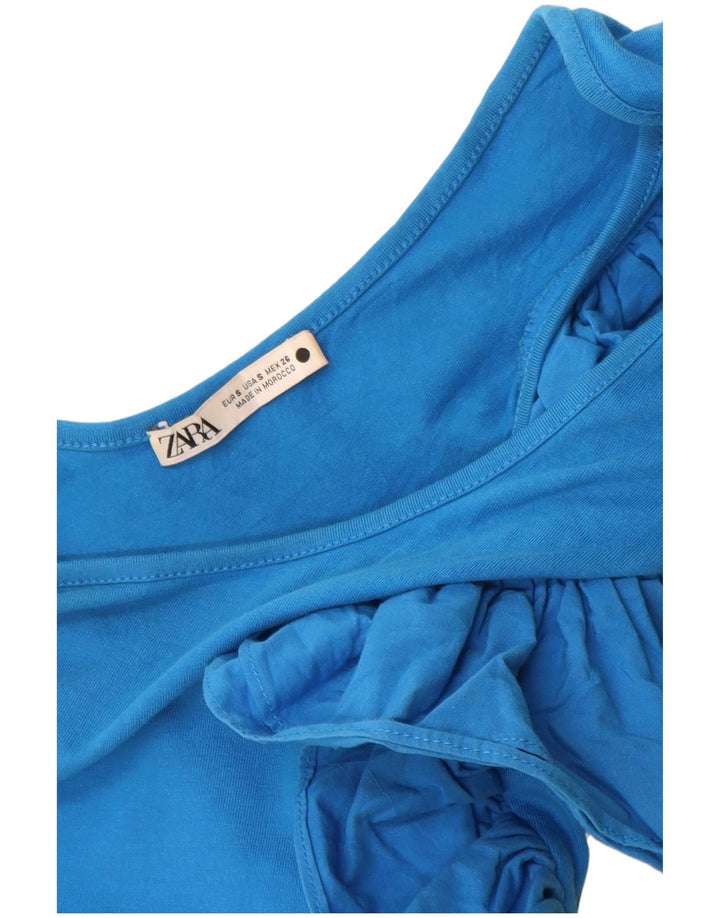 Zara Body De Un Hombro Con Volantes Para Mujer UK 8 Small Algodón Azul