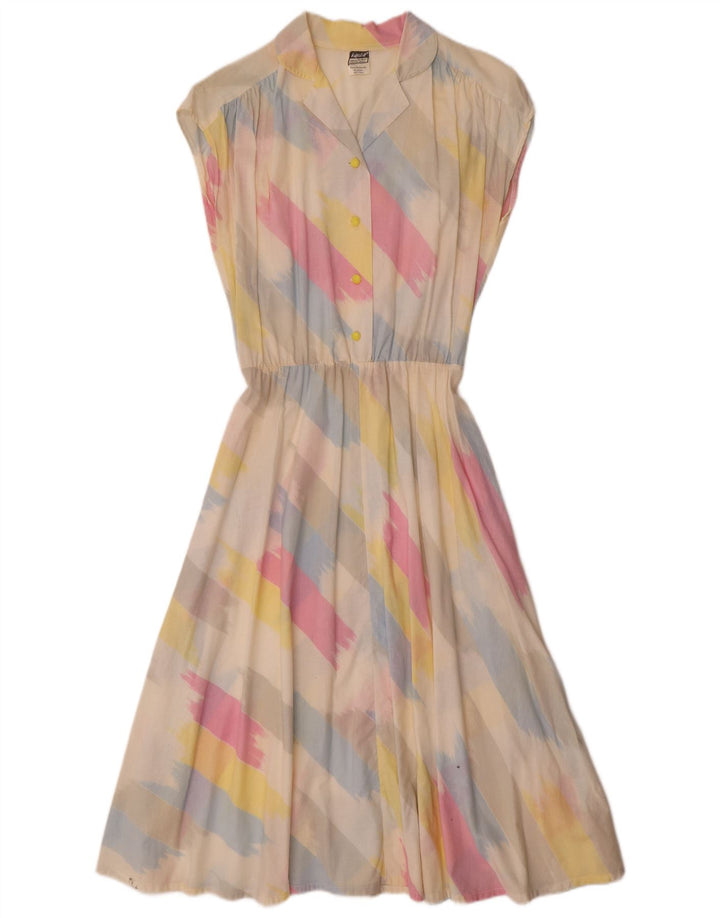 Vintage mujer A-Line vestido Reino Unido 14 medio multicolor rayas