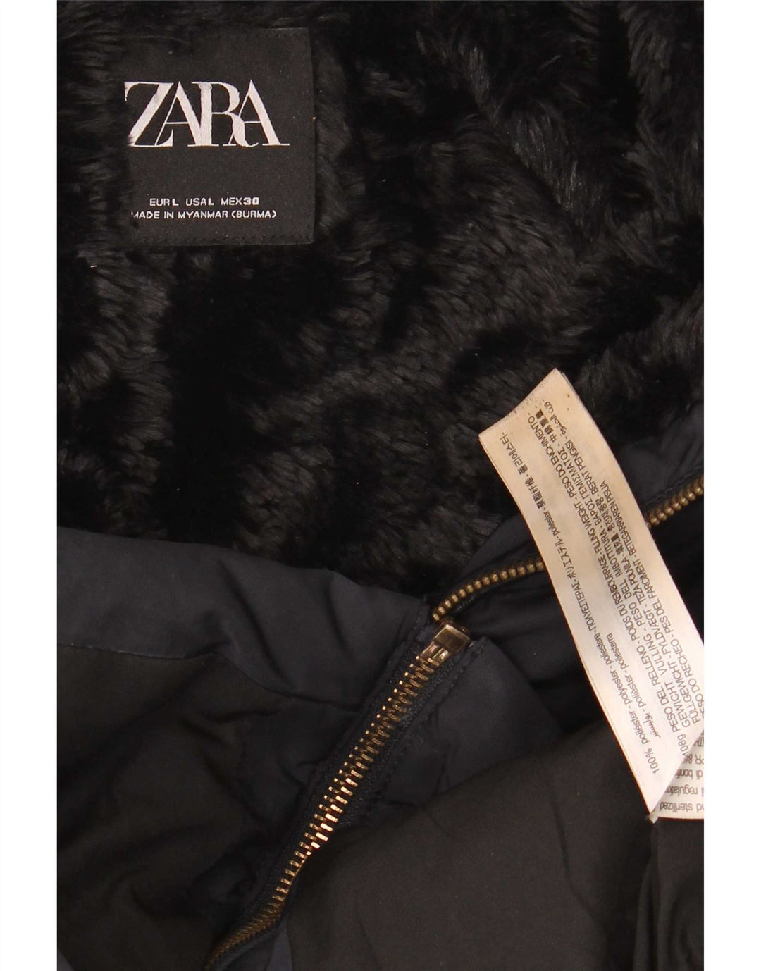 Zara Mujer Chaqueta Acolchada Sherpa Con Capucha UK 46 Grande Poliéster Azul Marino