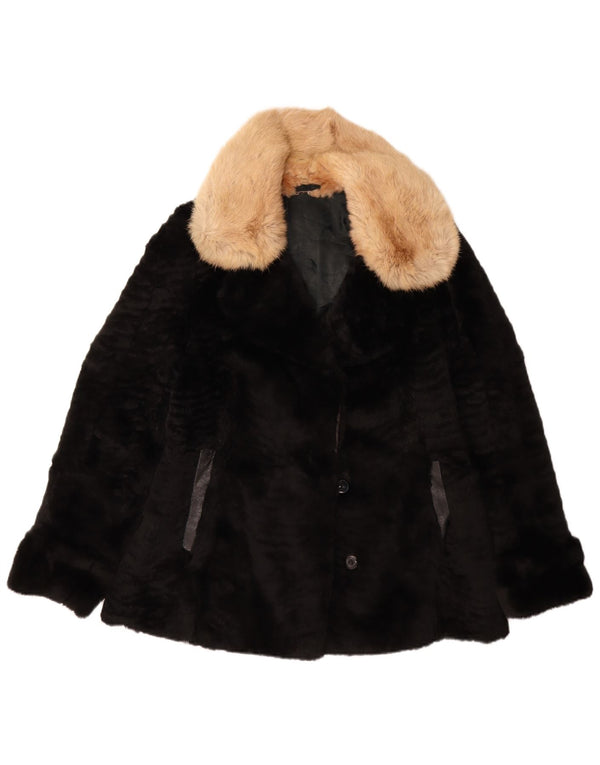 VINTAGE Chaqueta de piel sintética para mujer Reino Unido 14 Negro mediano