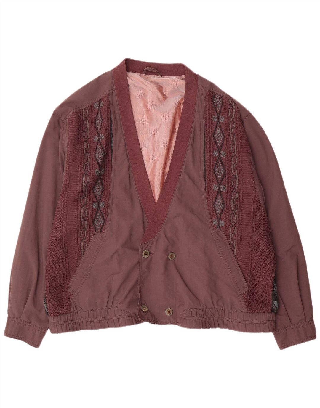 Vintage hombres doble pecho bomber chaqueta IT 54 2XL púrpura geométrico