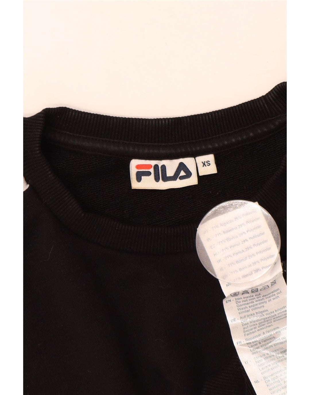 FILA Sudadera extragrande con estampado gráfico para mujer UK 6 XS Bloque de color negro