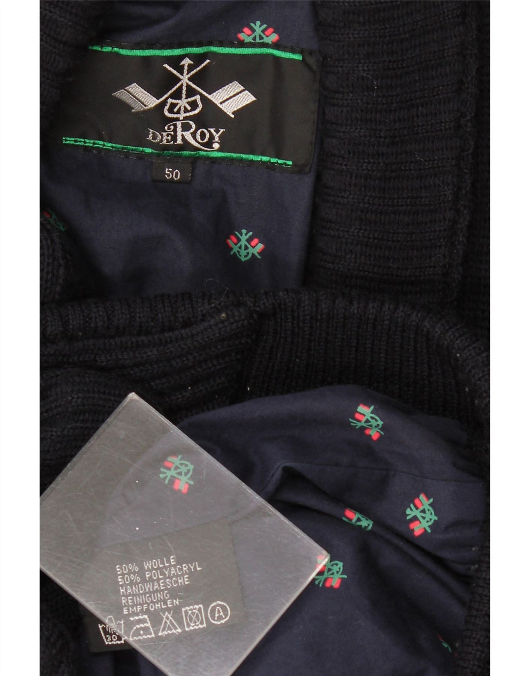 VINTAGE Suéter cárdigan para hombre IT 50 Lana azul marino medio