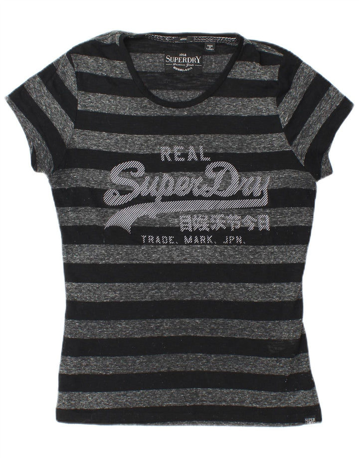 Superdry Camiseta gráfica para mujer Top UK 40 Mediano Poliéster a rayas negras